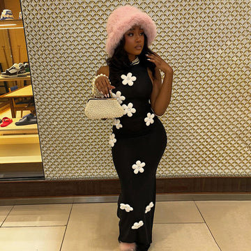 Floral Rhinestone Cutout Maxi Dress