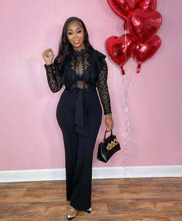 Lace Stitching Elastic Hip Wide Leg Jumpsuit