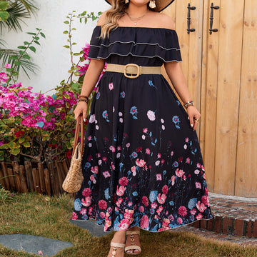 Elegant Floral Off Shoulder Midi Dress with Ruffles