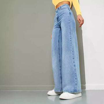 High Rise Denim Straight Leg Pants