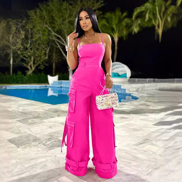 Spaghetti Strap Polyester Jumpsuit