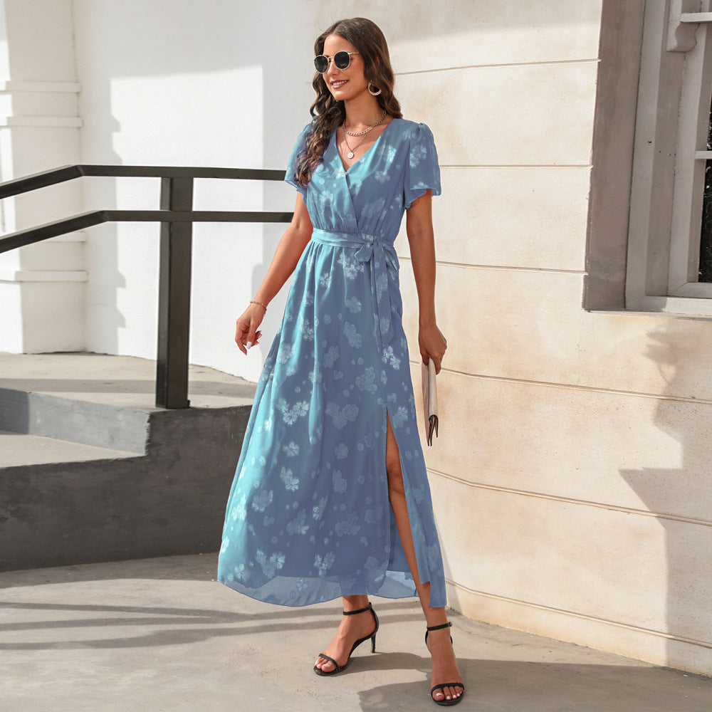 Summer Elegance Floral V-Neck Maxi Wrap Dress