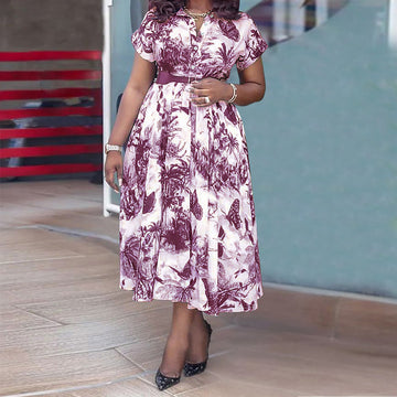 Elegant Printed Belted Maxi Dress