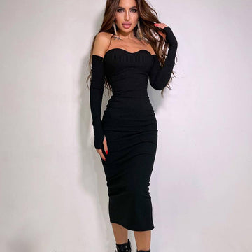 Sleek Silhouette Strapless Ribbed Sweater Dress