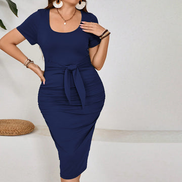 Square Neck Ruched Bodycon Dress