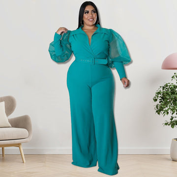 Plus Size Women Clothes Spring Collar Jumpsuit