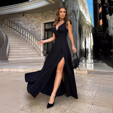 Title: Breezy Elegance V-Neck Tie-Waist Maxi Dress