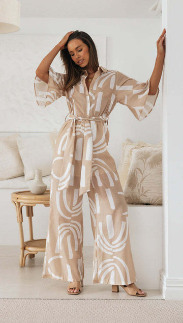 Sweets Print Collared Belted Set